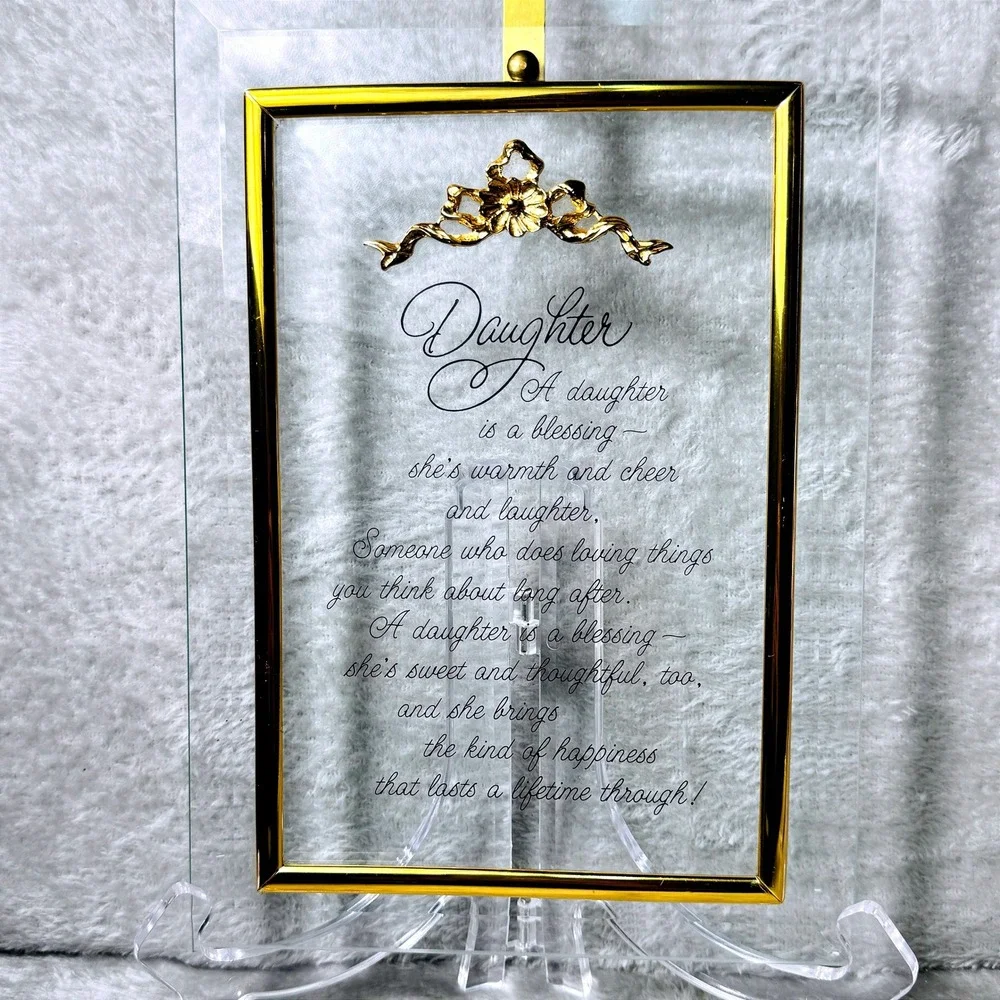Daughter Glass Plaque Vintage Gold Trim Hanging Frame Sentiment Poem Gift‎ 1990s